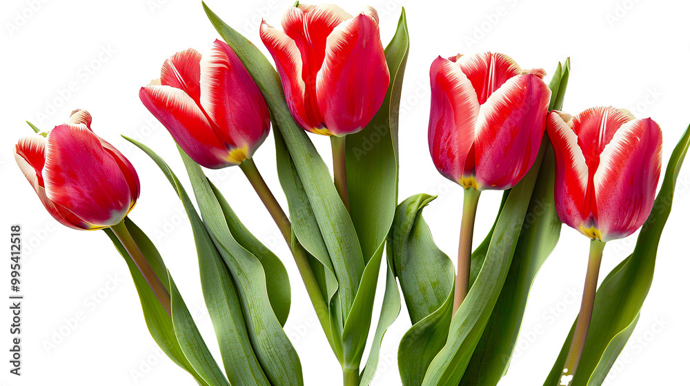 Tulips flower with leaves isolated on transparent background, png Tulips flower with leaves isolated on transparent background, png