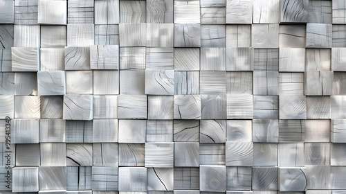 wooden Abstract bright wjite gray mosaic tile wall texture Wood background. Generative AI. photo