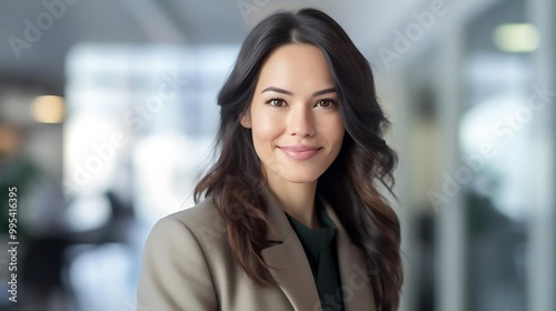 A confident woman smiling in a professional setting.