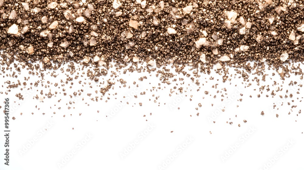 Fototapeta premium Close-up of brown chia seeds scattered on a white background.