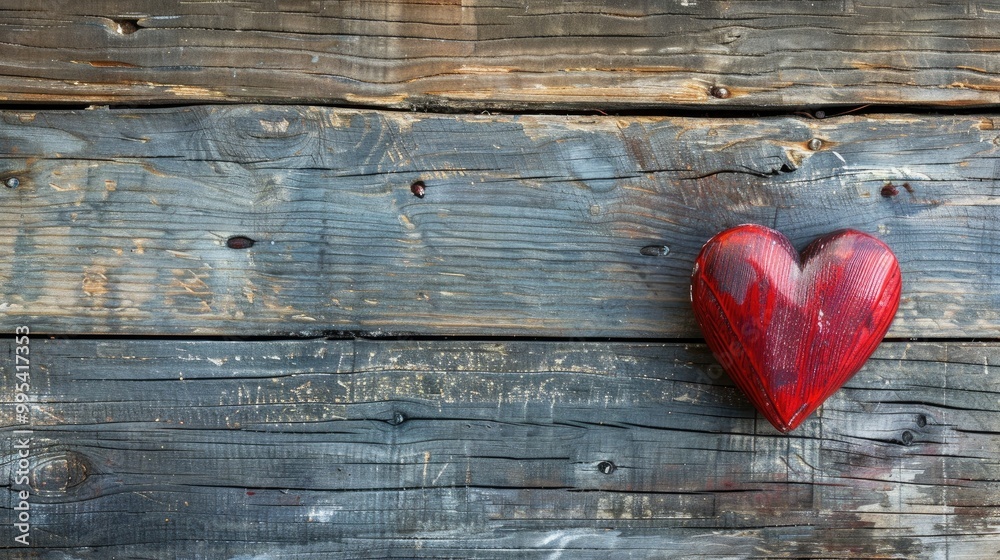 Valentine s theme with red heart on wood backdrop and space for text Valentine s theme with red heart on wood backdrop and space for text