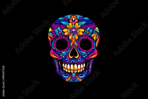 Day of the dead 3D illustration party, sugar skull or Traditional mexican music festival, fun bright dance vector characters. Halloween Dia De Los Muertos