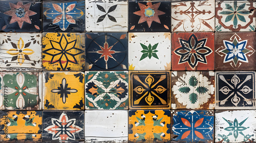 wooden Arabesque moroccan marrakech vintage retro ceramic tiles pattern Wood background. Generative AI.