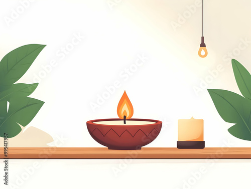 Minimalist Flat Bhai Dooj Tika & Candle Frame with Copy Space - Simple Vector Illustration for Festival Celebrations