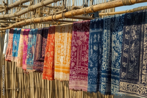 Wallpaper Mural Washed cotton fabric hung to dry on a bamboo structure Torontodigital.ca