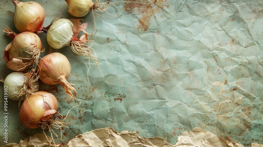 Obraz premium Vintage paper backdrop with small onions