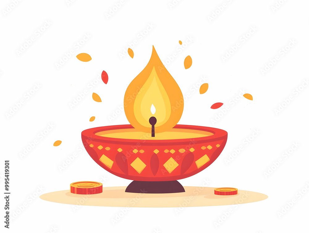 Flat Bhai Dooj Diya and Coin Isolated Concept - Abstract Vector with Glowing Diya and Festive Bhai Dooj Coin on White Background, Minimalistic Design Focused on Diya Glow Flat Bhai Dooj Diya and Coin Isolated Concept - Abstract Vector with Glowing Diya and Festive Bhai Dooj Coin on White Background, Minimalistic Design Focused on Diya Glow