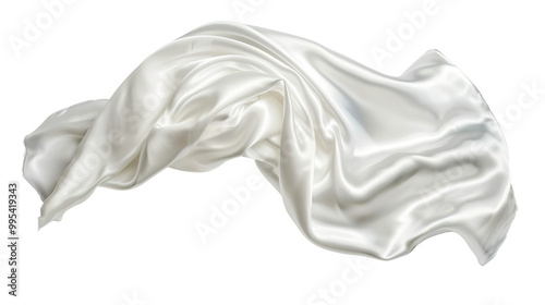 White silk satin cloth floating isolated on transparent background, png