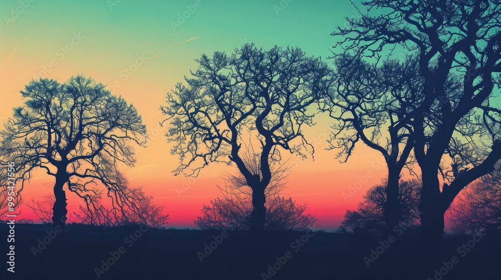 Trees silhouettes against the sky in a picturesque setting Trees silhouettes against the sky in a picturesque setting