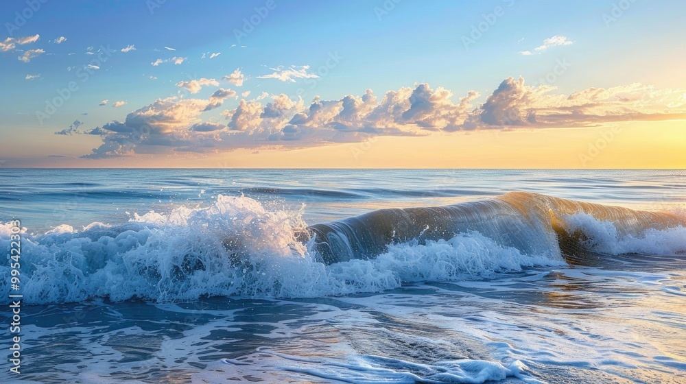 Fototapeta premium Tranquil Blue Ocean Waves at Sunset Beach