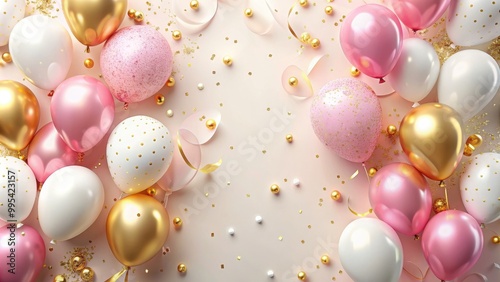 Wallpaper Mural Birthday celebration with pink, gold, white balloons and pastel tones confetti , birthday, celebration, party, balloons, pink Torontodigital.ca