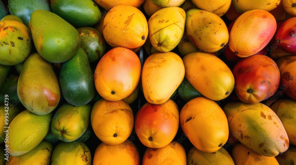 Variety of colors found in mangoes such as yellow or green