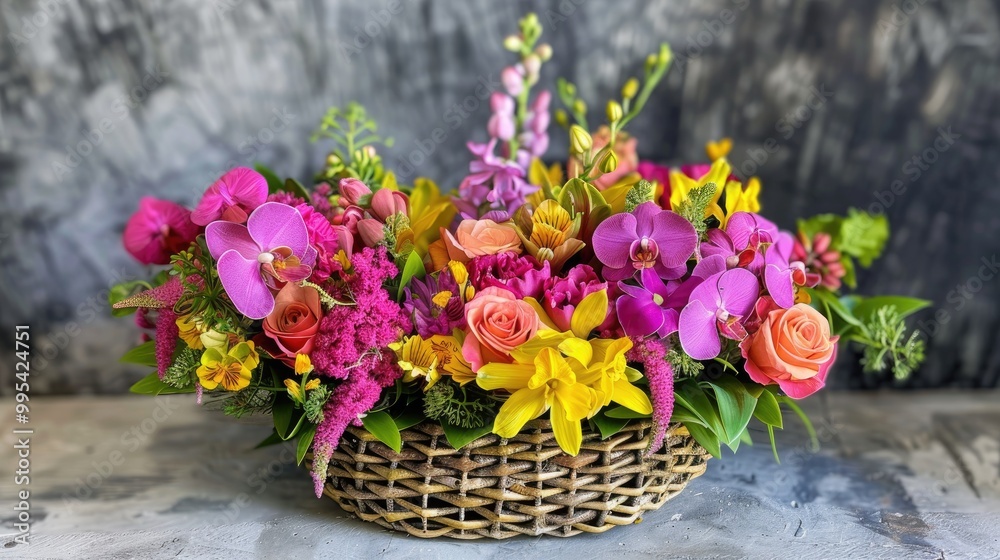 Vibrant floral arrangement in a basket Vibrant floral arrangement in a basket