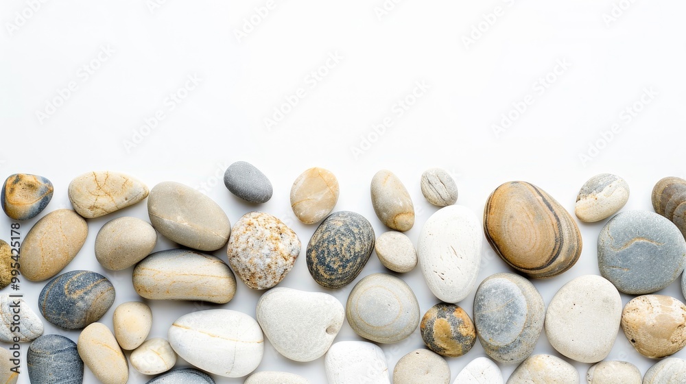 White Background with Beach Pebbles White Background with Beach Pebbles