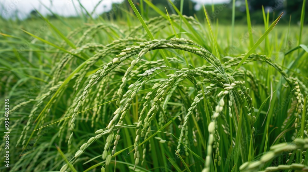 Unripe rice plants still green without seeds Unripe rice plants still green without seeds