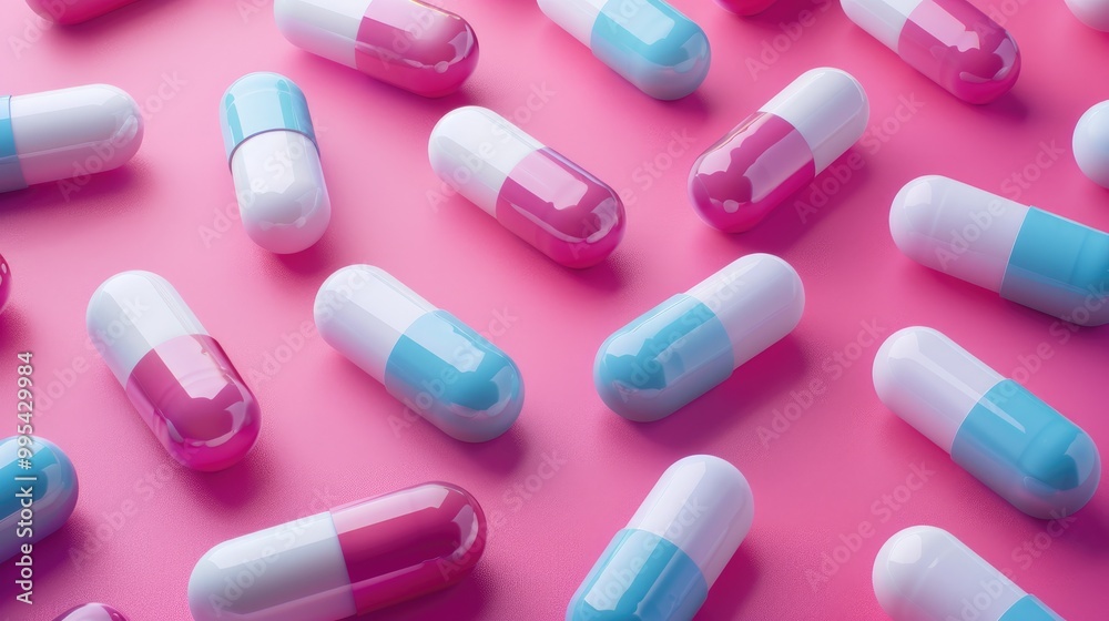 Variety of pill capsules Health and pharmacy concept Variety of pill capsules Health and pharmacy concept