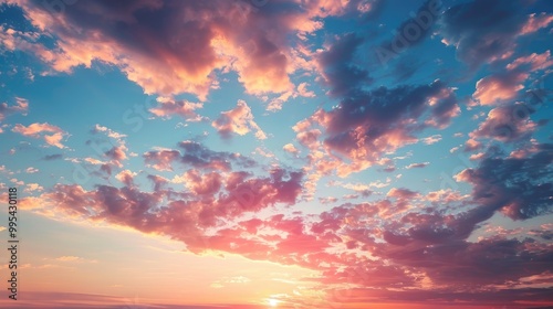 Vivid sunset sky with red clouds in a summer outdoor natural setting