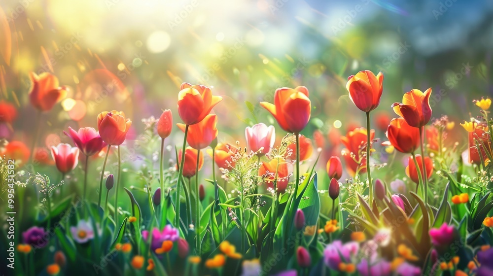 Vivid tulips in the spring scenery Vivid tulips in the spring scenery