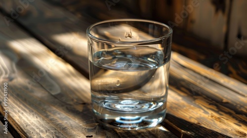 Vodka glass on wooden surface