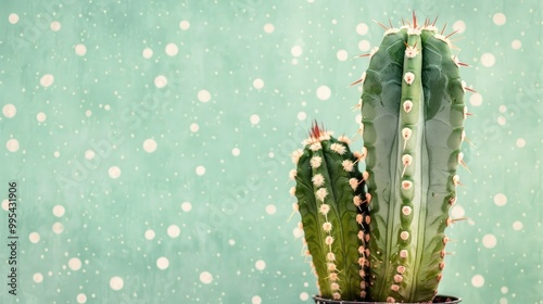 Vintage style cactus on polka dot backdrop photo