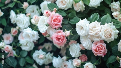 White and pink roses used as wallpaper