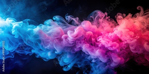 Colorful smoke waves blending in pink and blue hues, creating a dreamlike atmosphere, abstract, pastel, swirls, ethereal