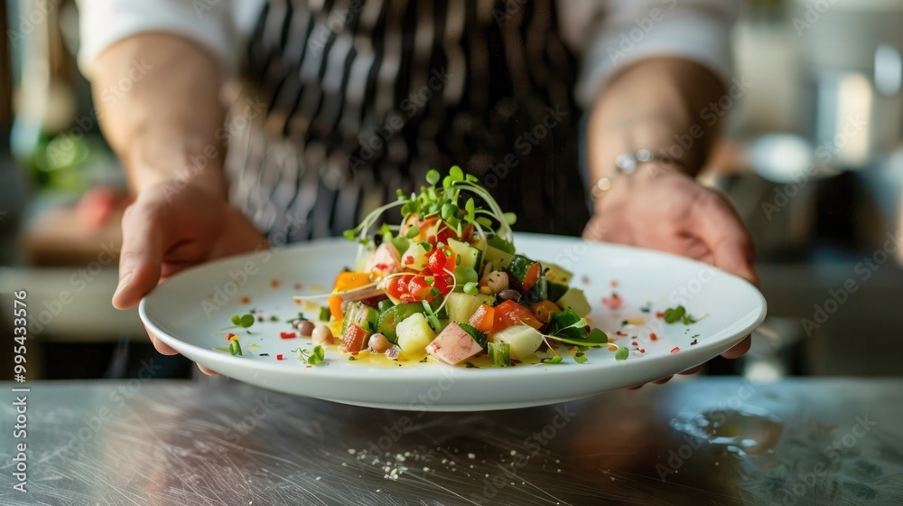 Vegetable Satsivi on White Plate on Dark Wood Catering Menu Vegetable Satsivi on White Plate on Dark Wood Catering Menu