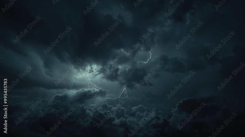 Fototapeta premium Thunderstorm with lightning under a dark sky