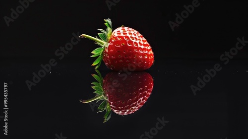 Strawberry with light reflection on black backdrop