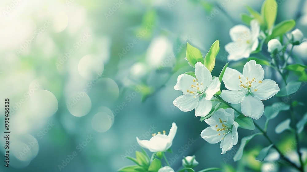 White Blossom with Green Hues in Blurred Natural Background White Blossom with Green Hues in Blurred Natural Background