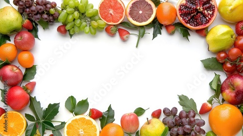 Fruits and vegetables in a white background frame