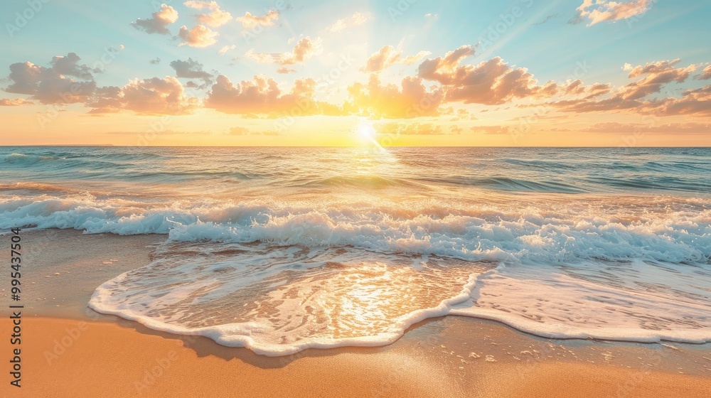 Sunrise at the seashore with gentle waves Sunrise at the seashore with gentle waves