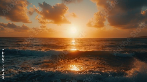 Sunrise by the ocean with silhouettes against water