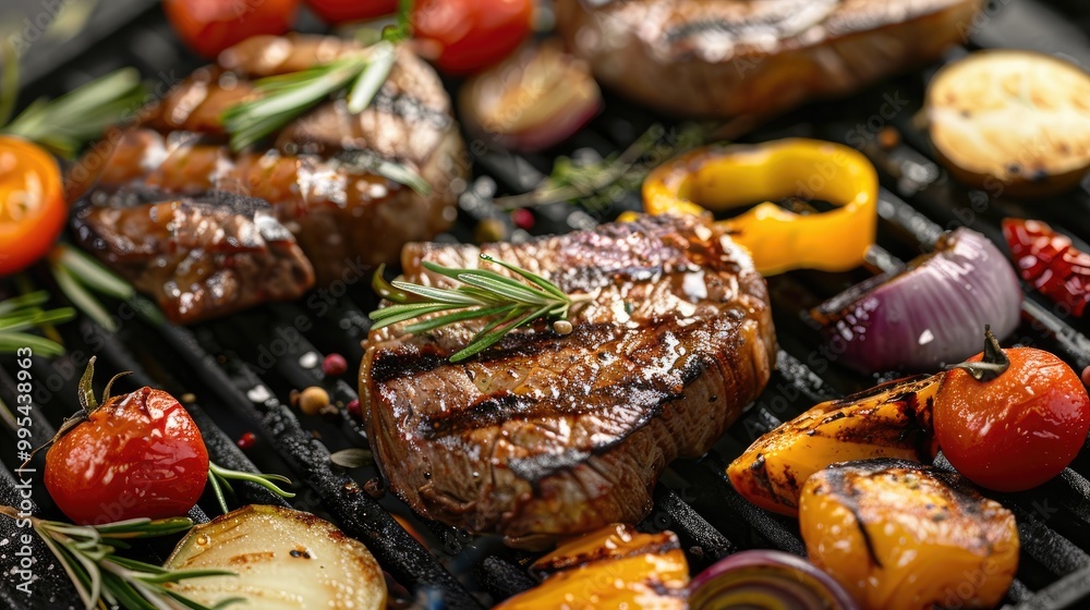 Grilled Steak with Rosemary and Variety of Vegetables Grilled Steak with Rosemary and Variety of Vegetables