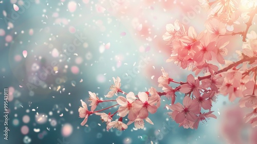 Spring Cherry Blossom on Natural Background