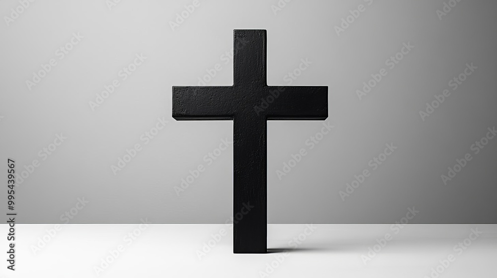Simple black cross at the center of a white space, embodying a minimalist design with a focus on modern style and simple layout Simple black cross at the center of a white space, embodying a minimalist design with a focus on modern style and simple layout