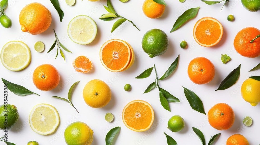 Fresh and juicy citrus fruits arranged as a pattern in top view on white background Fresh and juicy citrus fruits arranged as a pattern in top view on white background