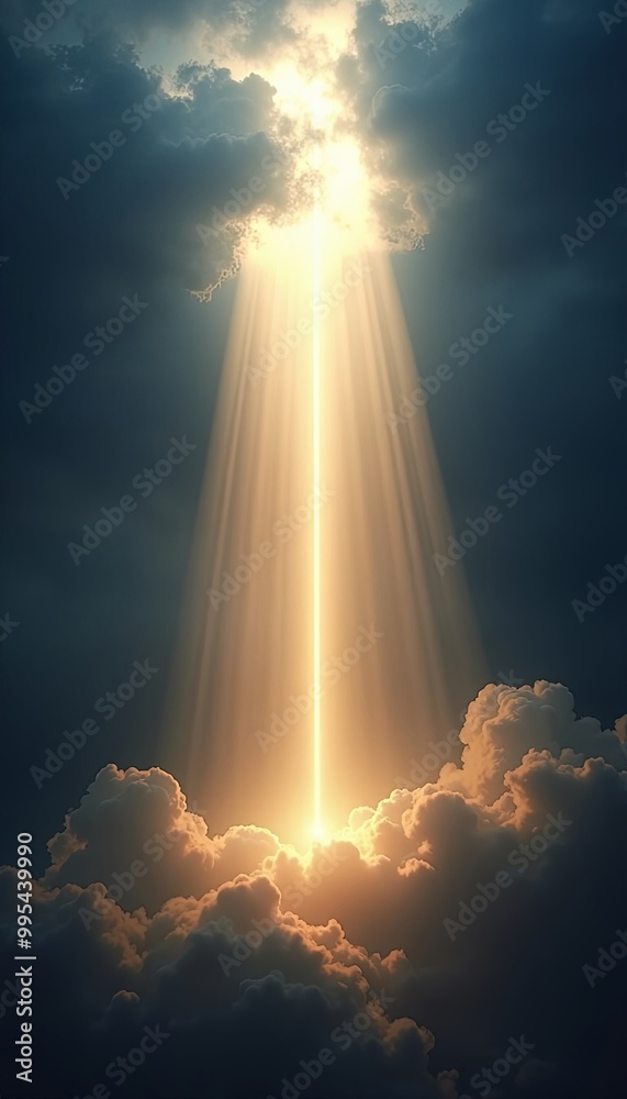 Fototapeta premium Heavenly Light Rays Illuminating Earth Signifying Divine Love and Presence
