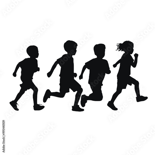 children running silhouettes Vector Transparent Background