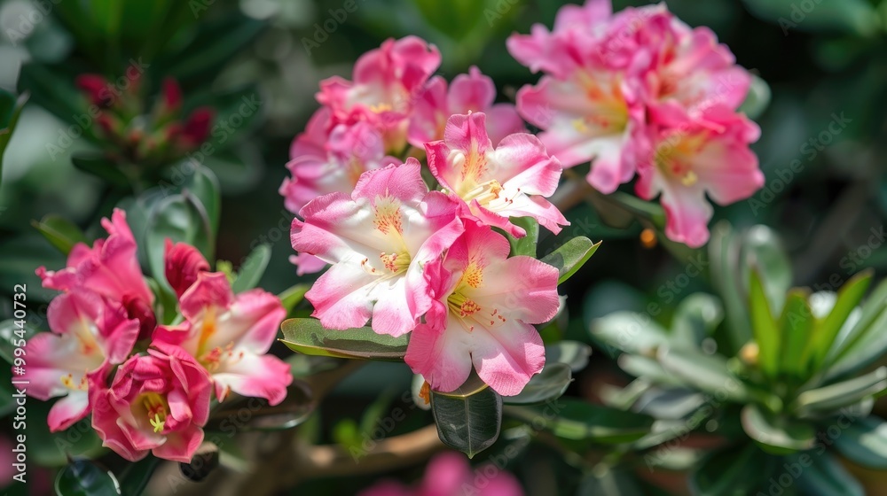 The lovely blooming of pink adenium flowers The lovely blooming of pink adenium flowers