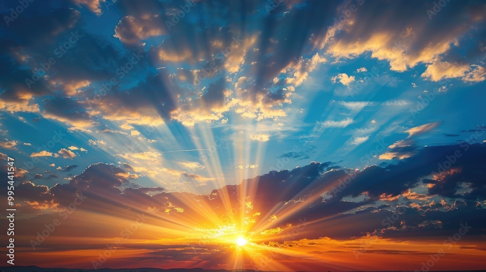 Fototapeta premium Sunset with beams of sunlight