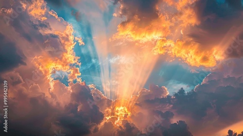 Sunset beam peeking through clouds