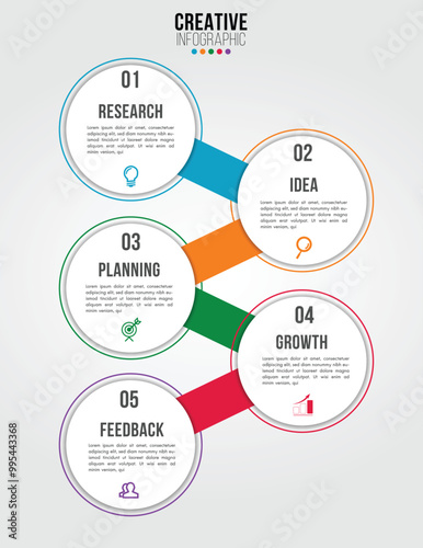 Business Infographic design template with icons and 5 numbers options or steps. Can be used for process presentations, workflow layout, diagram, banner, flow chart, info graph.