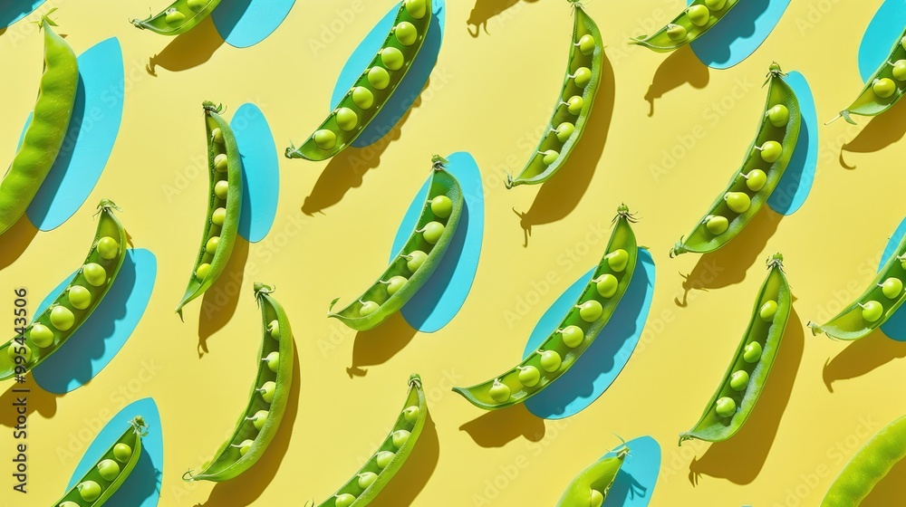 Green pea pods on a vibrant backdrop Green pea pods on a vibrant backdrop