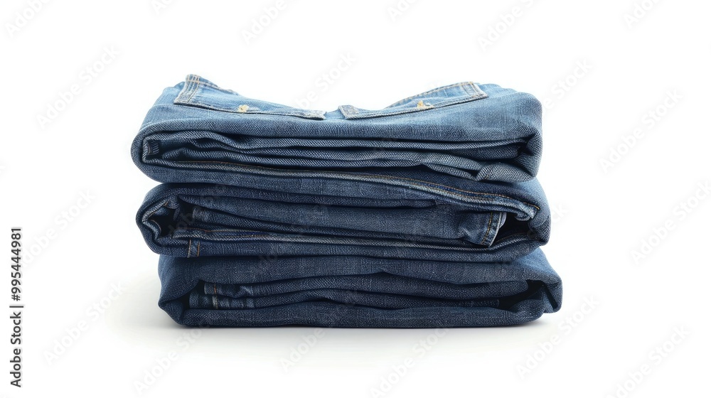 Stacked faded blue jeans on white background Stacked faded blue jeans on white background