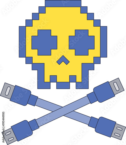 Pixelated skull and crossbones made of USB cables, symbolizing digital piracy or cyber threats.