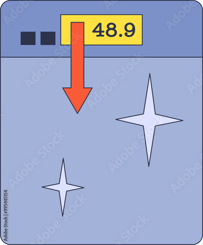 A traditional weight scale with an arrow pointing downwards, indicating a weight of 48.9.