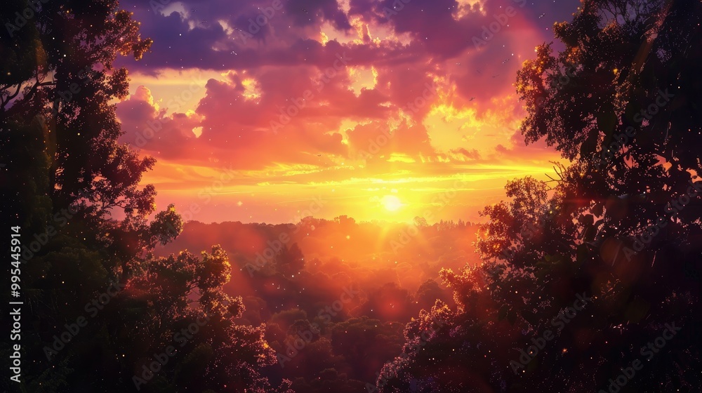 Fototapeta premium Sunset scenery above trees