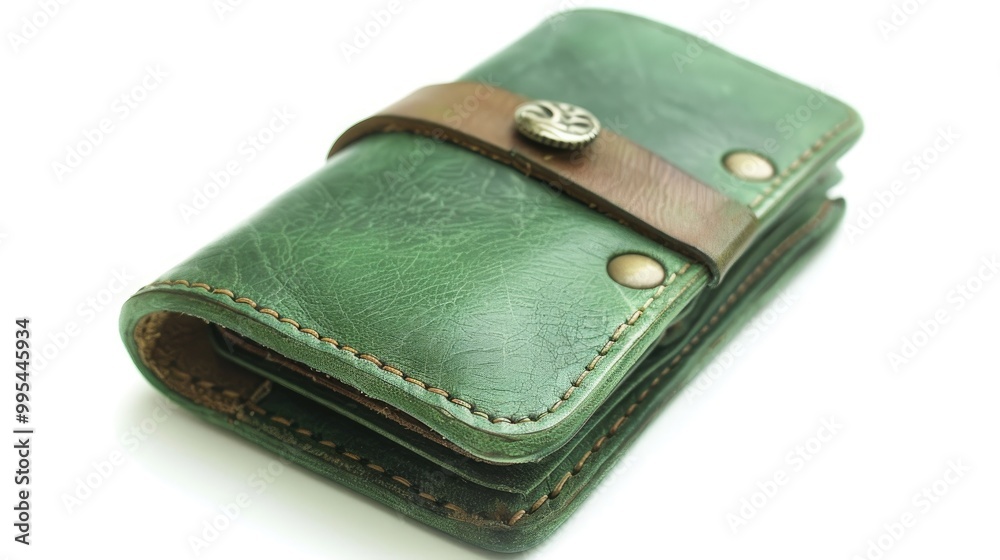 Green leather wallet on a white background Green leather wallet on a white background