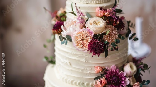 Florally adorned wedding cake